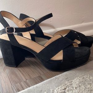 Black Felt Strappy Heels